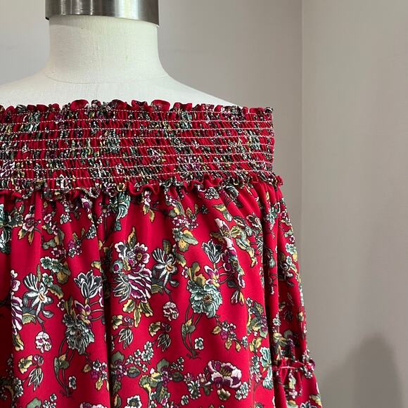 Max Studio Women's Red Floral Blouse Size Small - Picture 9 of 9